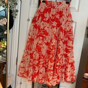 Vince Camuto Floral Orange and Ivory Tiered MaxiSkirt New! XS